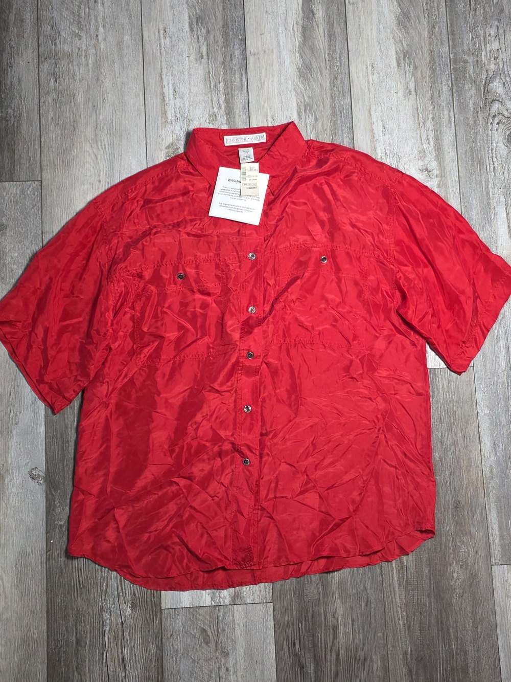 Christine Parker Vintage 90's Women's 100% Silk SS Button-down Dress Shirt Sz Lg